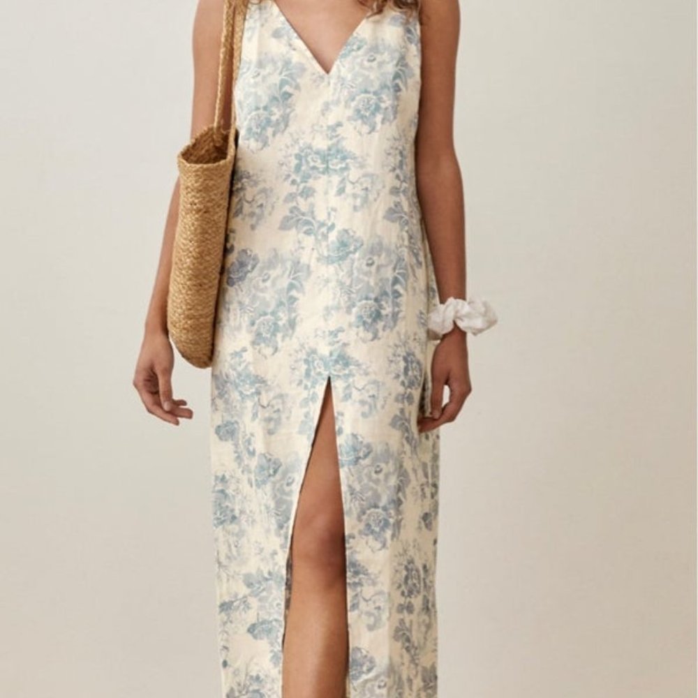 Reformation Monique Size L Linen Midi Dress